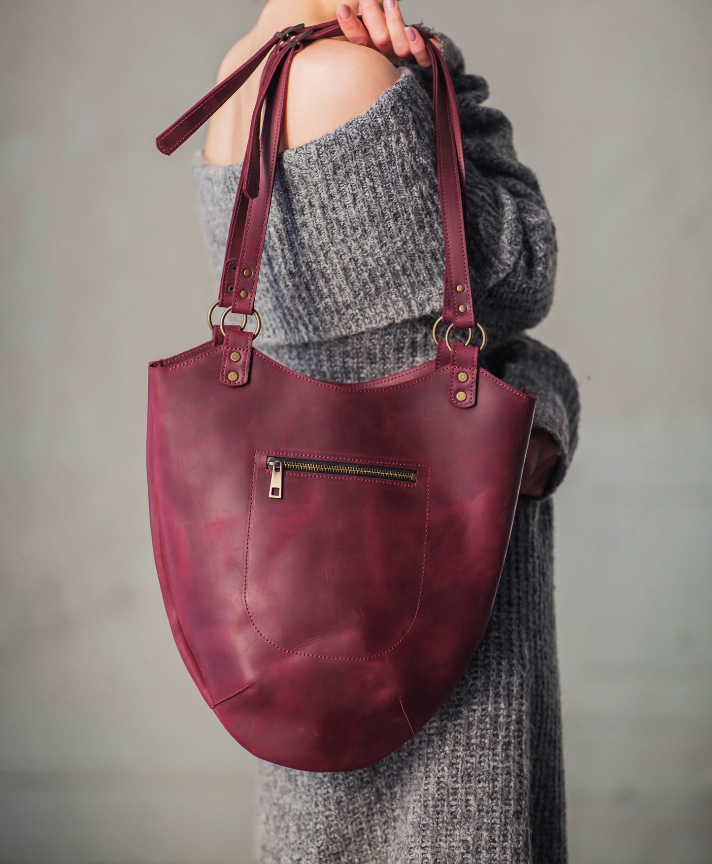 _Handgefertigte, geräumige Designer-Handtasche aus hochwertigem "Crazy Horse"-Leder