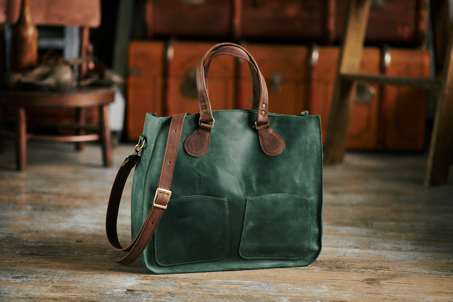_Handgefertigter Leder-shopper mit Zubehörtasche (Necessaire)