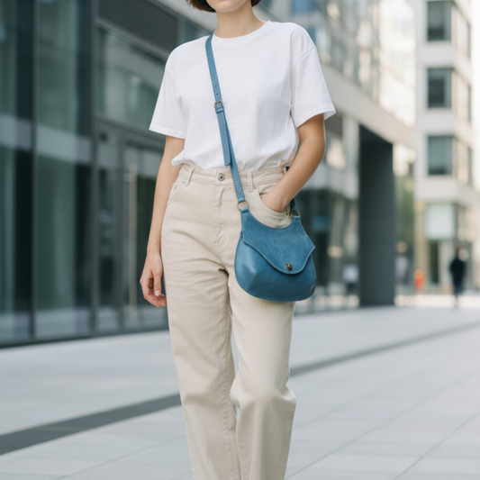 Kleine Ledertasche für Damen mit Überschlag und verstellbarem Riemen handgemacht