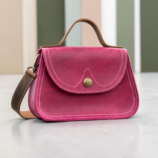 Kleine Leder Umhängetasche mit Griff – handgefertigte Damen Crossbody Tasche
