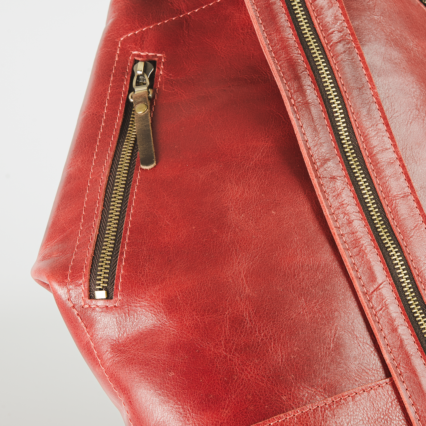 Damenrucksack aus Leder mit Reißverschluss, Außentasche und Tragegriff handgemacht