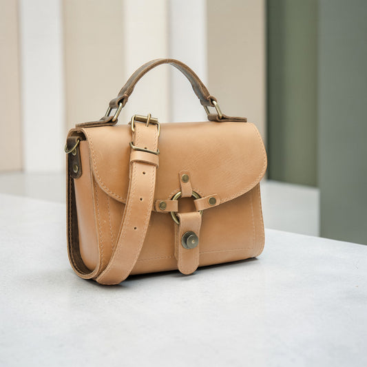 Kleine Leder Umhängetasche mit Griff – handgefertigte Damen Crossbody Tasche