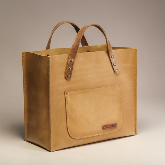 Handgefertigte Leder-Shopper Tasche mit Frontfach und klarer, architektonischer Form