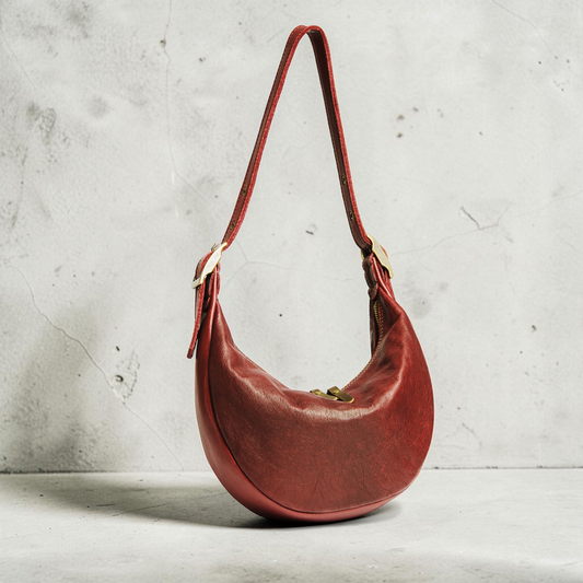 Halbmond Tasche für Damen aus Leder mit Reißverschluss und verstellbarem Riemen handgemacht