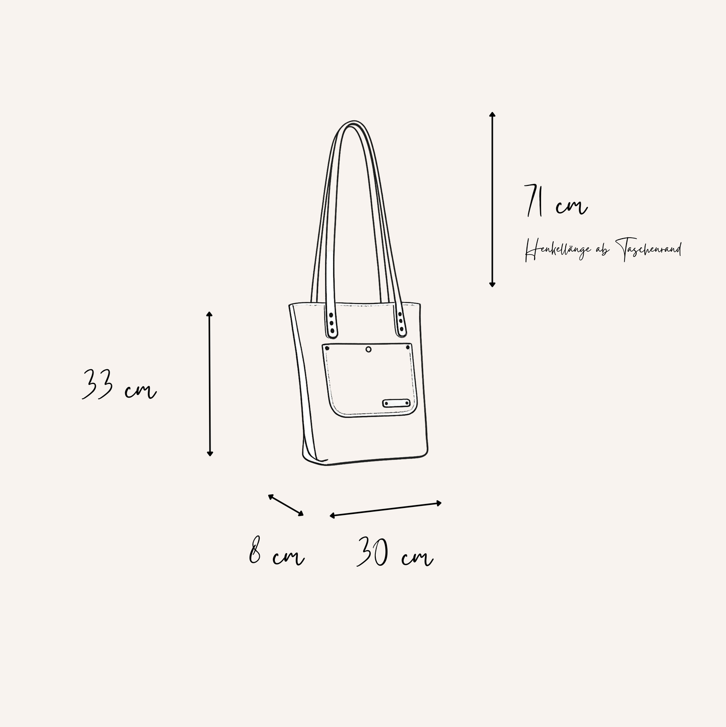 Ledertasche Damen handgemacht aus naturbelassenem Leder mit Fronttasche und langen Henkeln