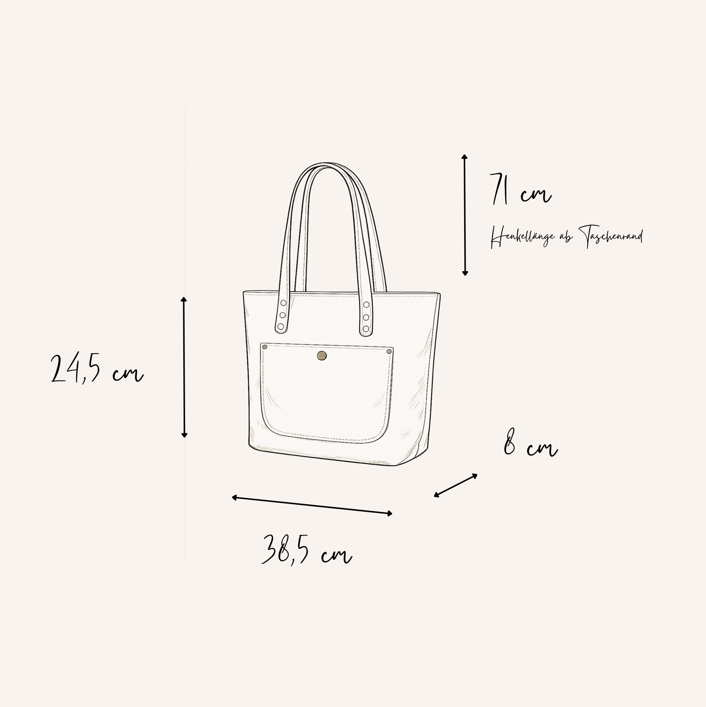 Ledertasche Damen handgemacht aus naturbelassenem Leder mit Fronttasche und langen Henkeln